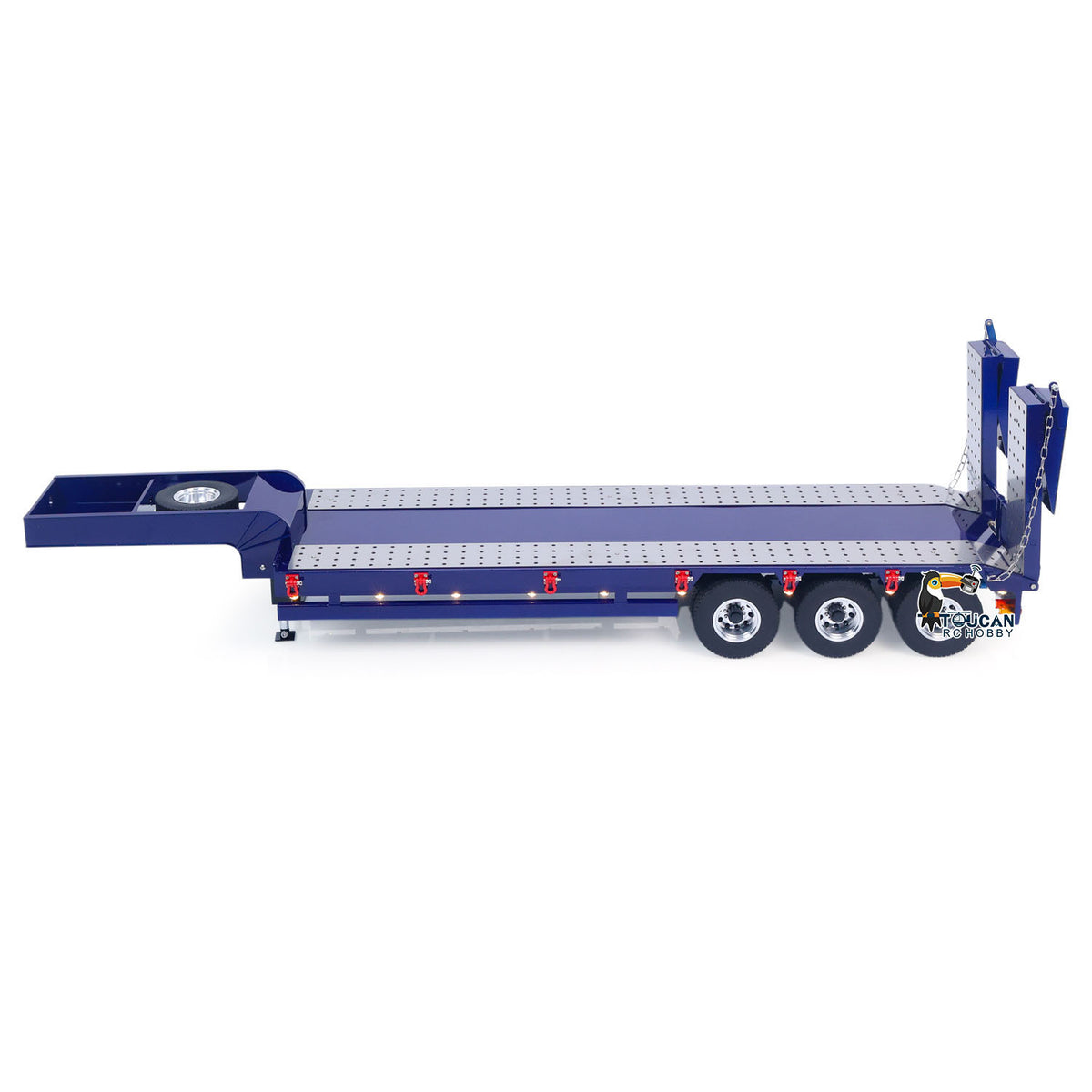 1/14 HHG-3Axles Full Metal RC Flatbed Semi-Trailer 3-Axle Electric Foldable Ramp w/Light System
