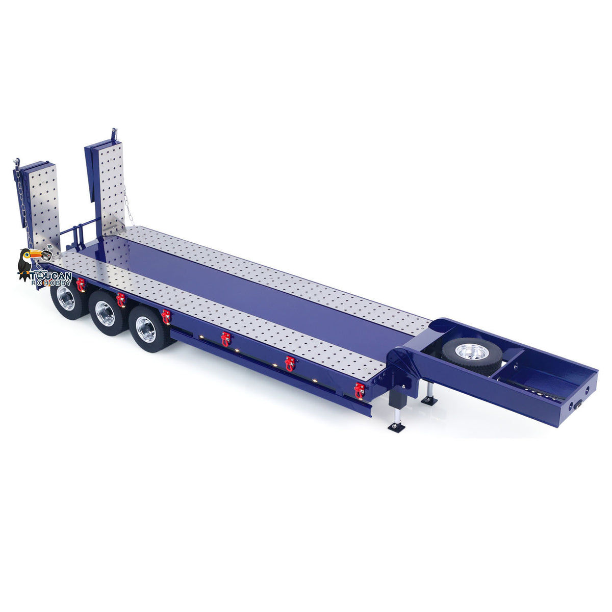 1/14 HHG-3Axles Full Metal RC Flatbed Semi-Trailer 3-Axle Electric Foldable Ramp w/Light System