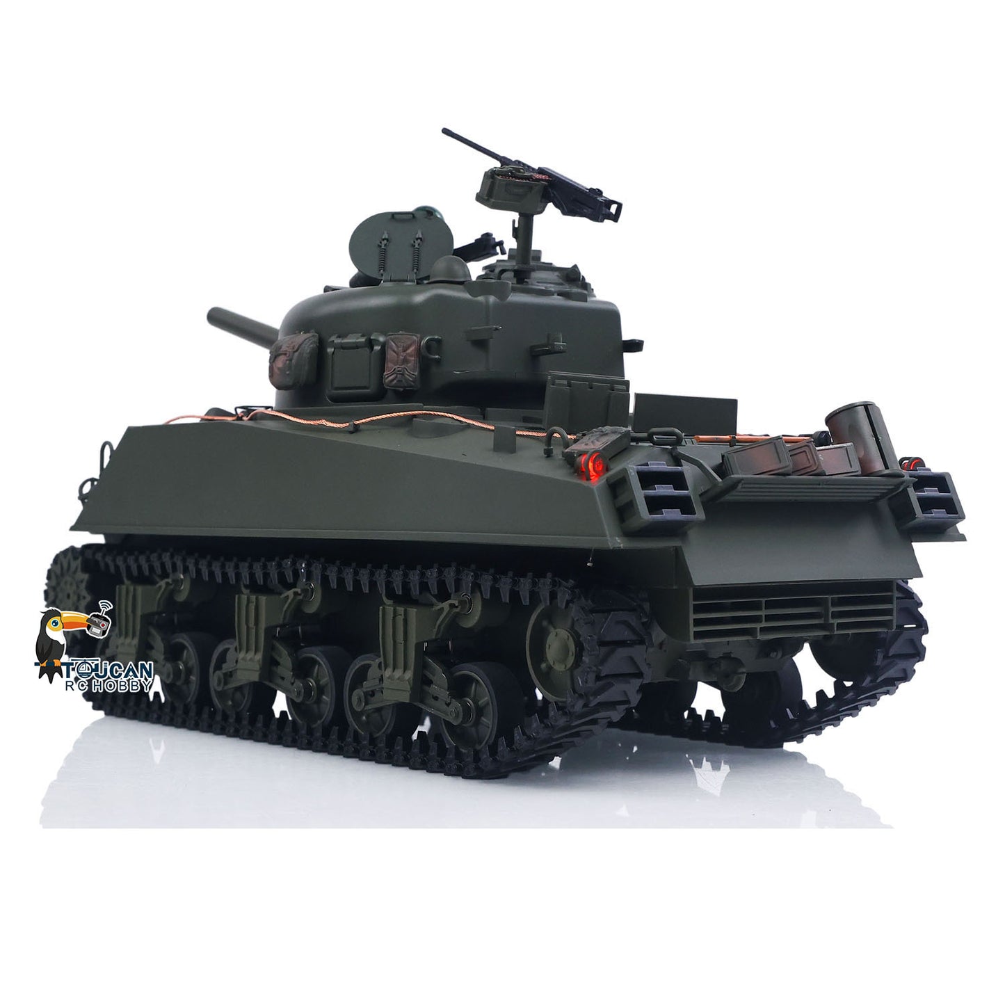 1/16 Remote Control Tank Sherman M4A3 Infrared System Barrel Elevation Smoke Unit 360 Rotation Metal Chassis Tracks Road Wheels
