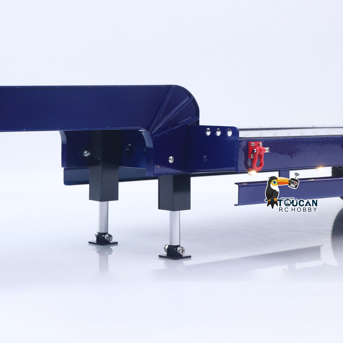 HHG-3Axles 1/14 Scale 100cm Metal Semi-Trailer w/Electric Legs Tailboard Lights Mini Radio Battery