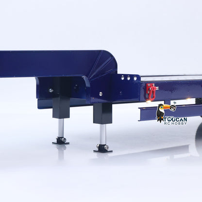 HHG-3Axles 1/14 Scale 100cm Metal Semi-Trailer w/Electric Legs Tailboard Lights Mini Radio Battery