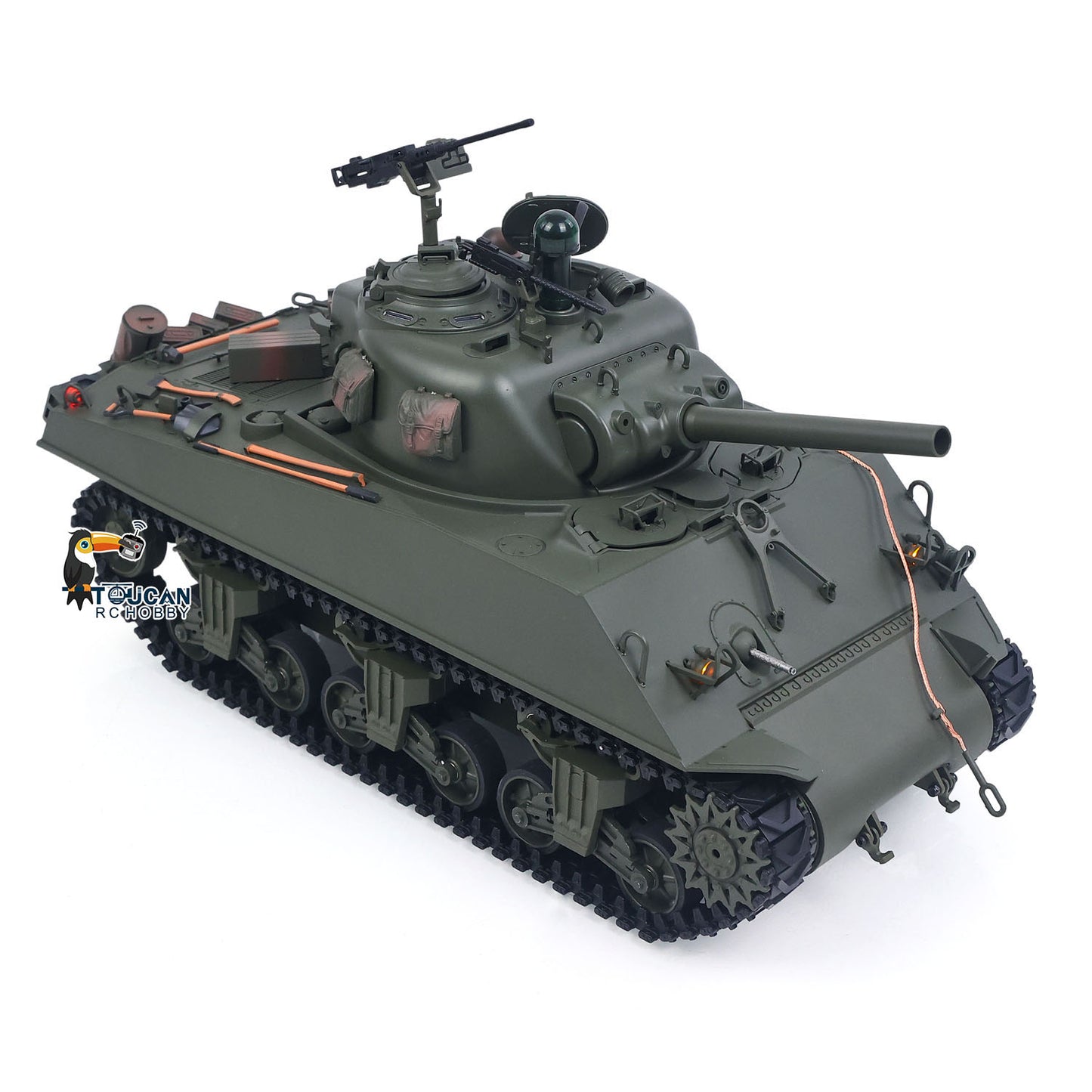 1/16 Remote Control Tank Sherman M4A3 Infrared System Barrel Elevation Smoke Unit 360 Rotation Metal Chassis Tracks Road Wheels