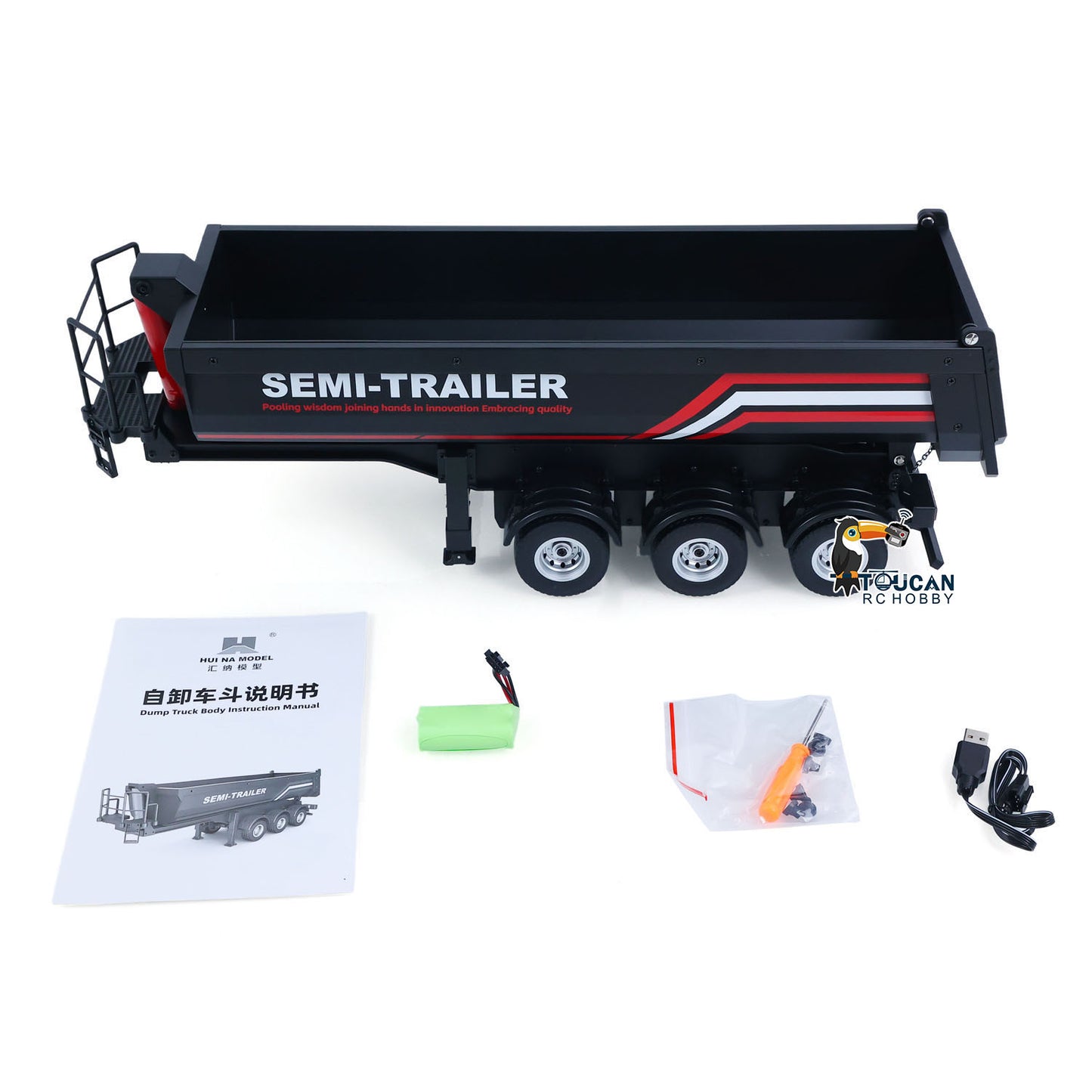 HUINA 1/18 Electric Lifting Remote Control Semi Dump Trailer for RC Tractor Truck 1501 Tail Light Support Leg No Sound System