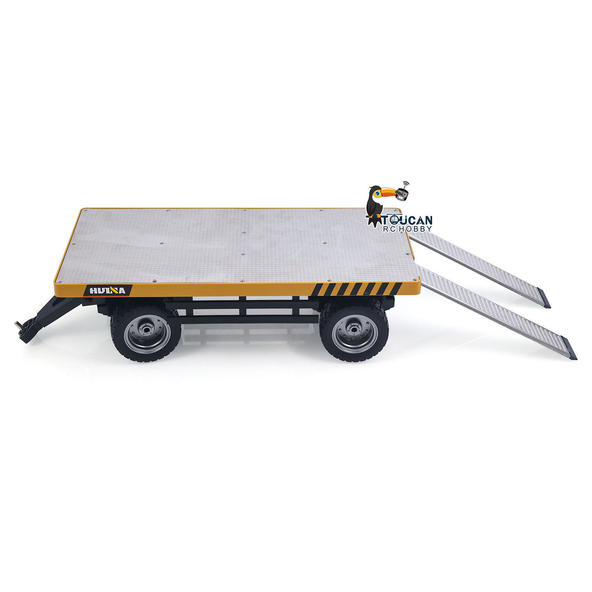 HUINA 1/10 2Axle Flatbed Trailer Manual Lifting Tail Board For 1/14 Electric Remote Control Forklift Model Light Sound Effect