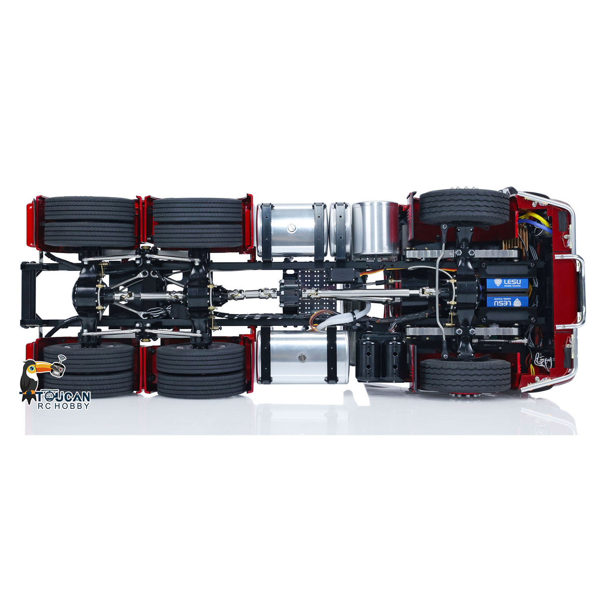 TOUCAN Lackierter 1/14 RC Sattelzugmaschine Ferngesteuertes Automodell 6x6 Metallchassis 2-Gang-Getriebe Lichter Rauchantenne