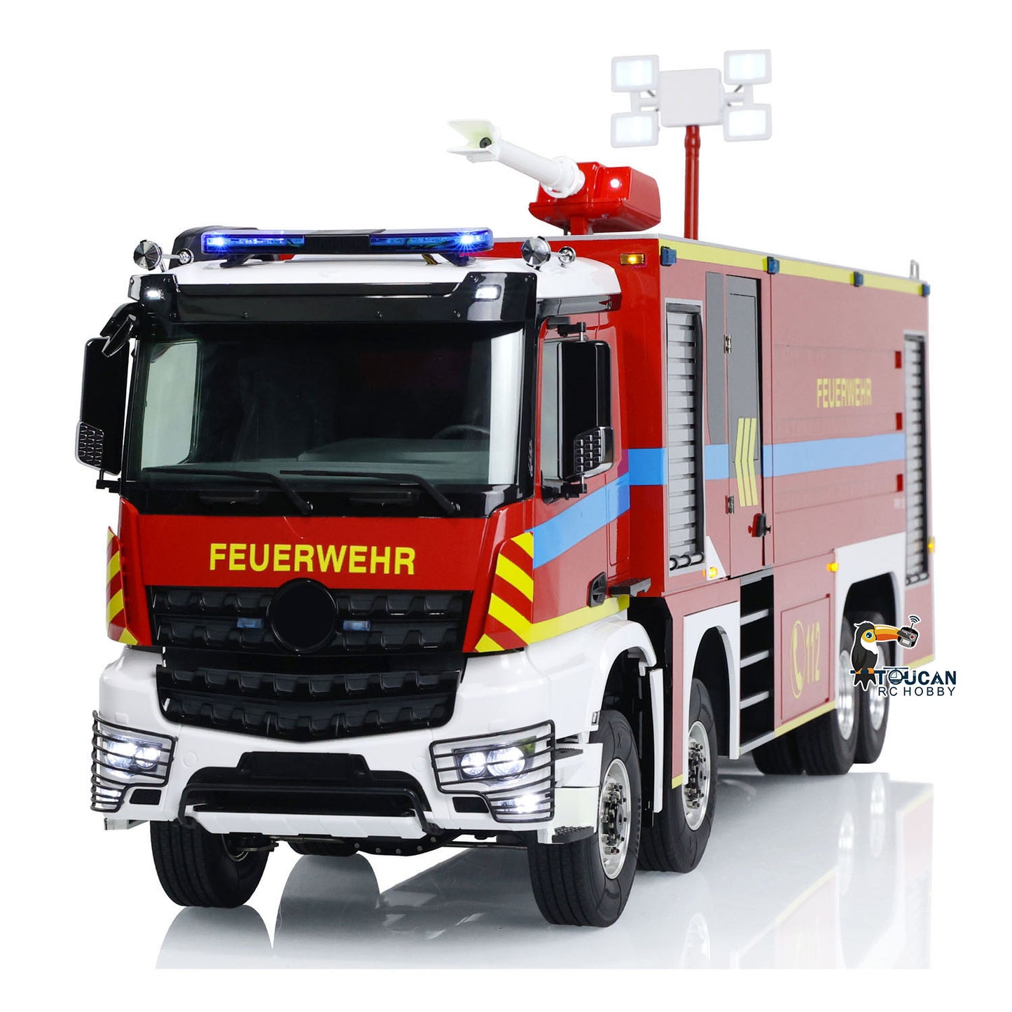 1/14 RC Feuerwehrauto 8x8 Funkgesteuertes Feuerwehrauto mit Licht und Sound Metallchassis 3-Gang-Getriebe Beleuchtungs- und Soundsystem