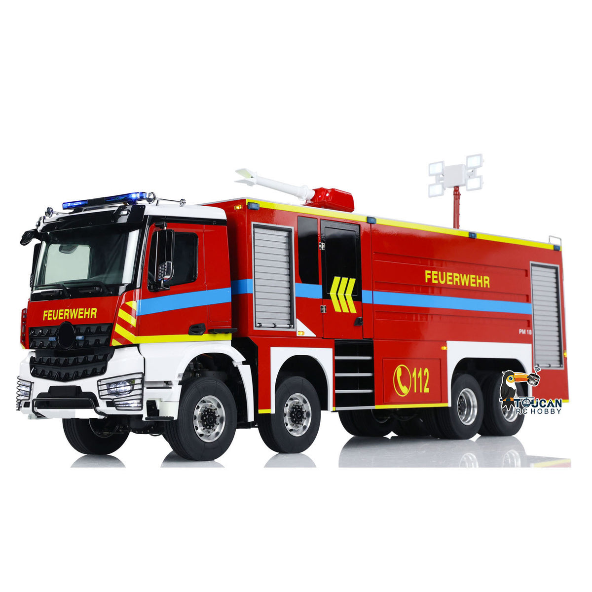 1/14 RC Feuerwehrauto 8x8 Funkgesteuertes Feuerwehrauto mit Licht und Sound Metallchassis 3-Gang-Getriebe Beleuchtungs- und Soundsystem