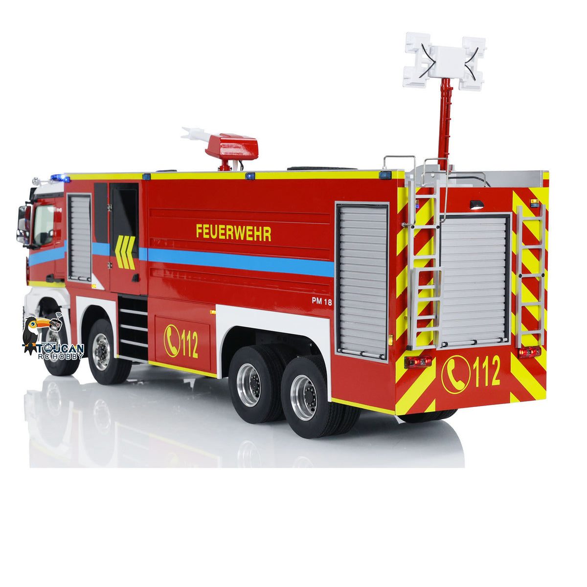 1/14 RC Feuerwehrauto 8x8 Funkgesteuertes Feuerwehrauto mit Licht und Sound Metallchassis 3-Gang-Getriebe Beleuchtungs- und Soundsystem