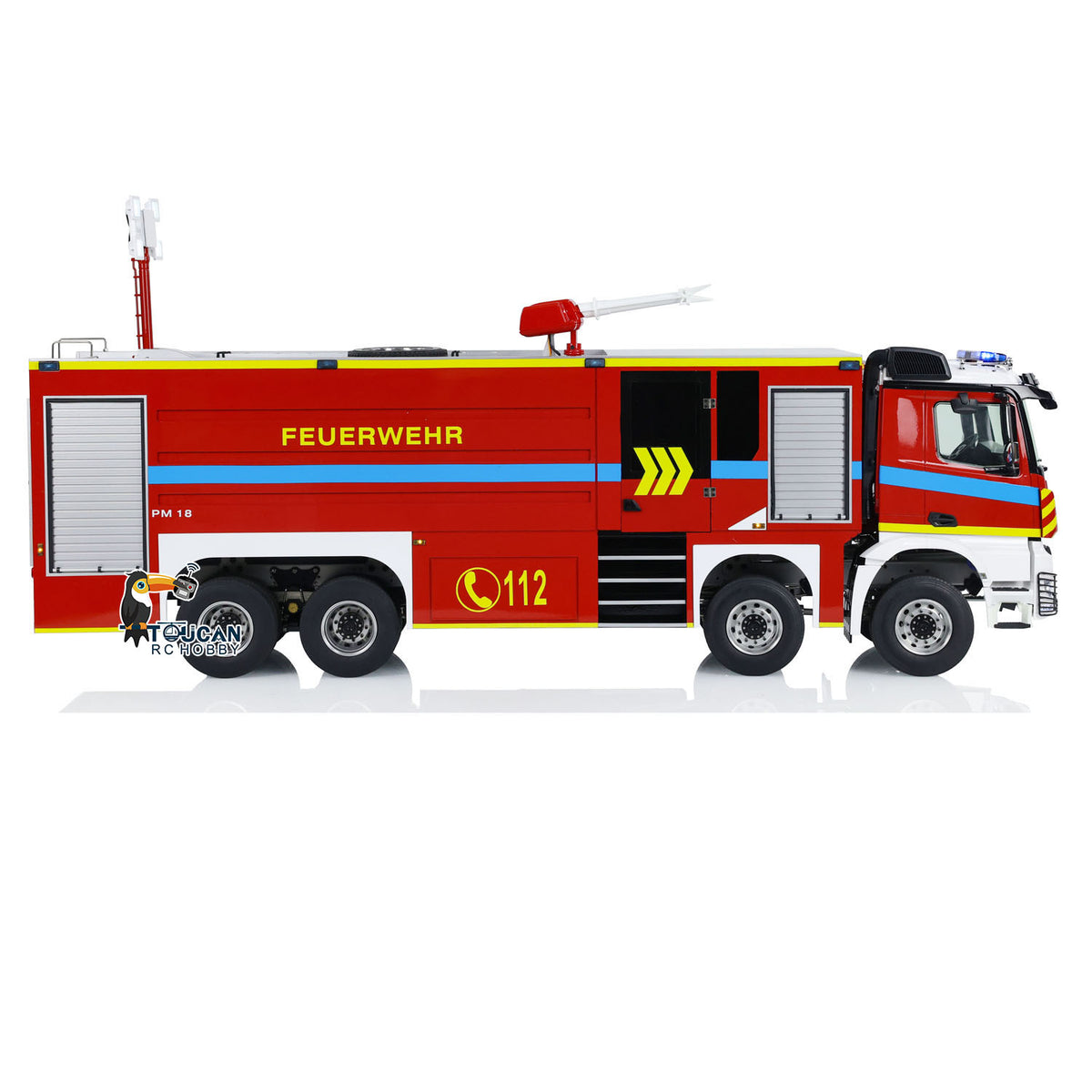 1/14 RC Feuerwehrauto 8x8 Funkgesteuertes Feuerwehrauto mit Licht und Sound Metallchassis 3-Gang-Getriebe Beleuchtungs- und Soundsystem
