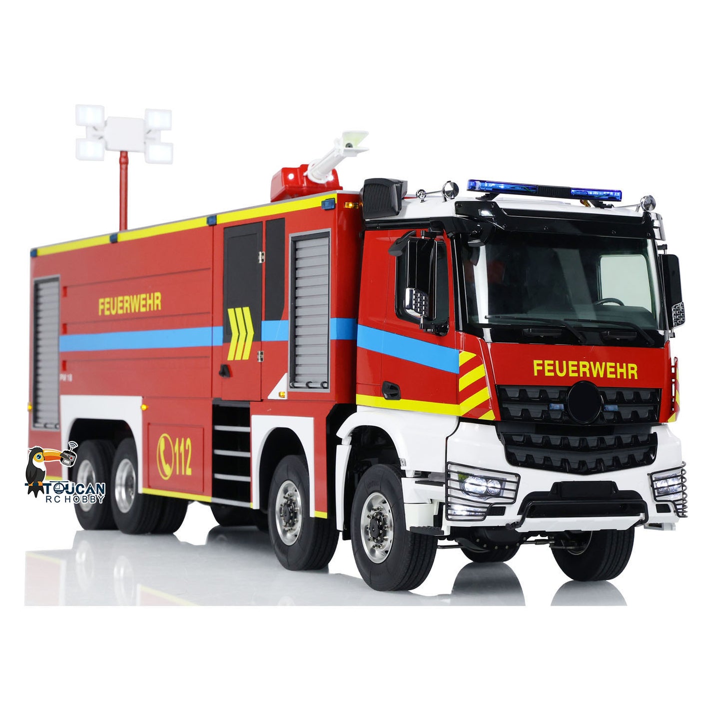 1/14 RC Feuerwehrauto 8x8 Funkgesteuertes Feuerwehrauto mit Licht und Sound Metallchassis 3-Gang-Getriebe Beleuchtungs- und Soundsystem