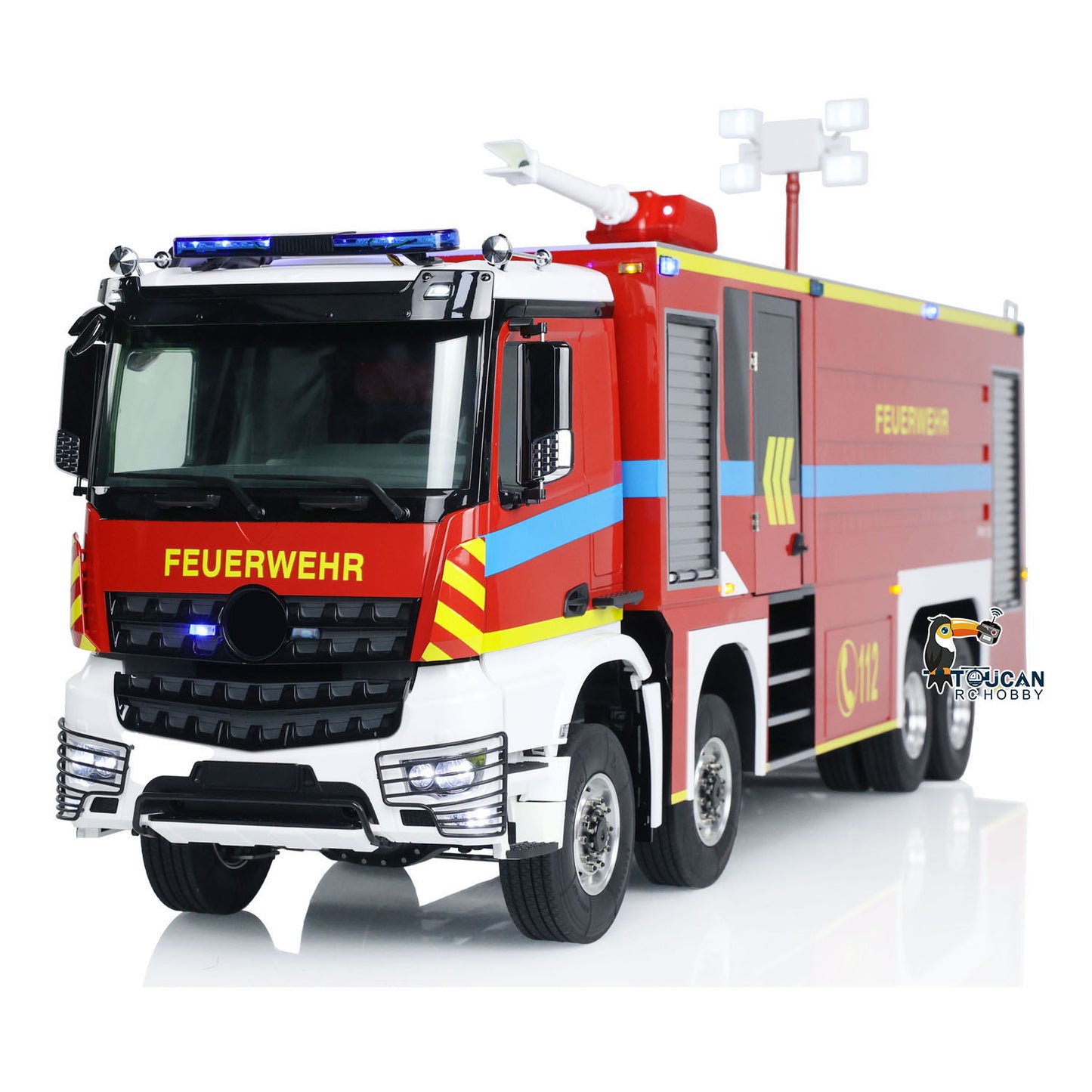 1/14 RC Feuerwehrauto 8x8 Funkgesteuertes Feuerwehrauto mit Licht und Sound Metallchassis 3-Gang-Getriebe Beleuchtungs- und Soundsystem