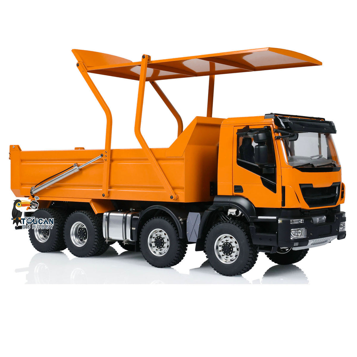 TOUCAN RC HOBBY Metal 1/14 8x4 Hydraulic RC Truck Remote Control Tipper Flip-over Cover Dumper Construction Truck Differential Lock Light Sound System