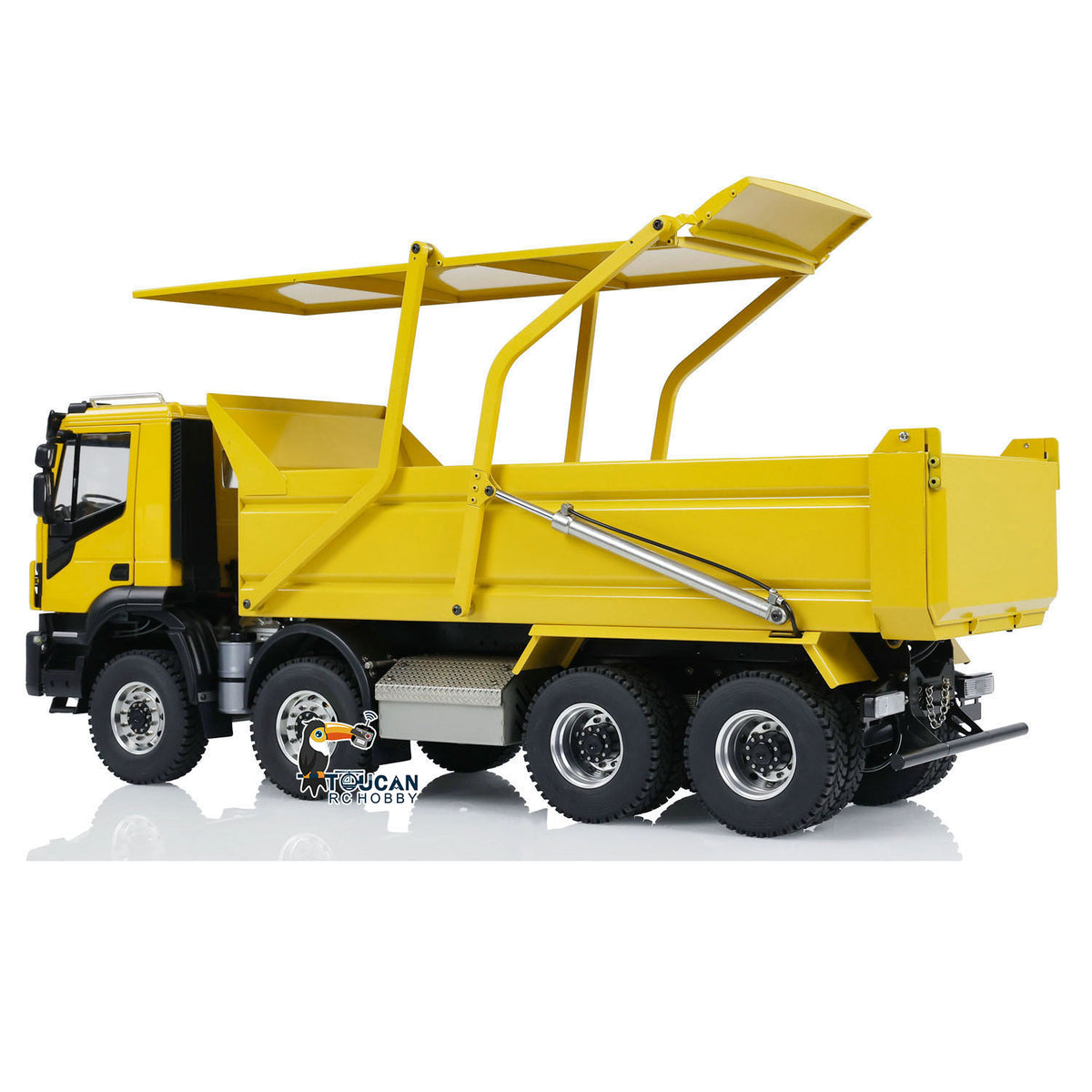 TOUCAN RC HOBBY Metal 1/14 8x4 Hydraulic RC Truck Remote Control Tipper Flip-over Cover Dumper Construction Truck Differential Lock Light Sound System