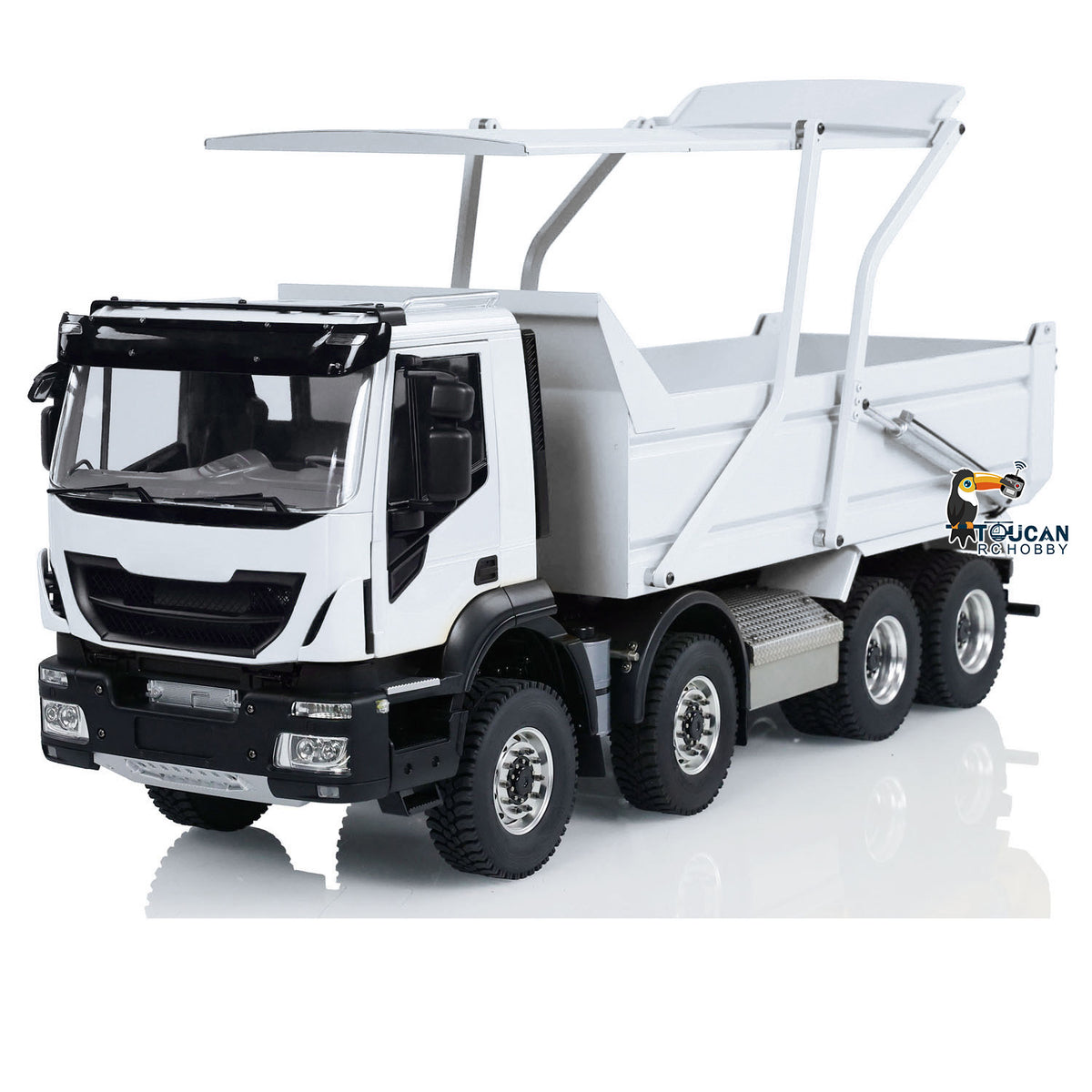 TOUCAN RC HOBBY Metal 1/14 8x4 Hydraulic RC Truck Remote Control Tipper Flip-over Cover Dumper Construction Truck Differential Lock Light Sound System