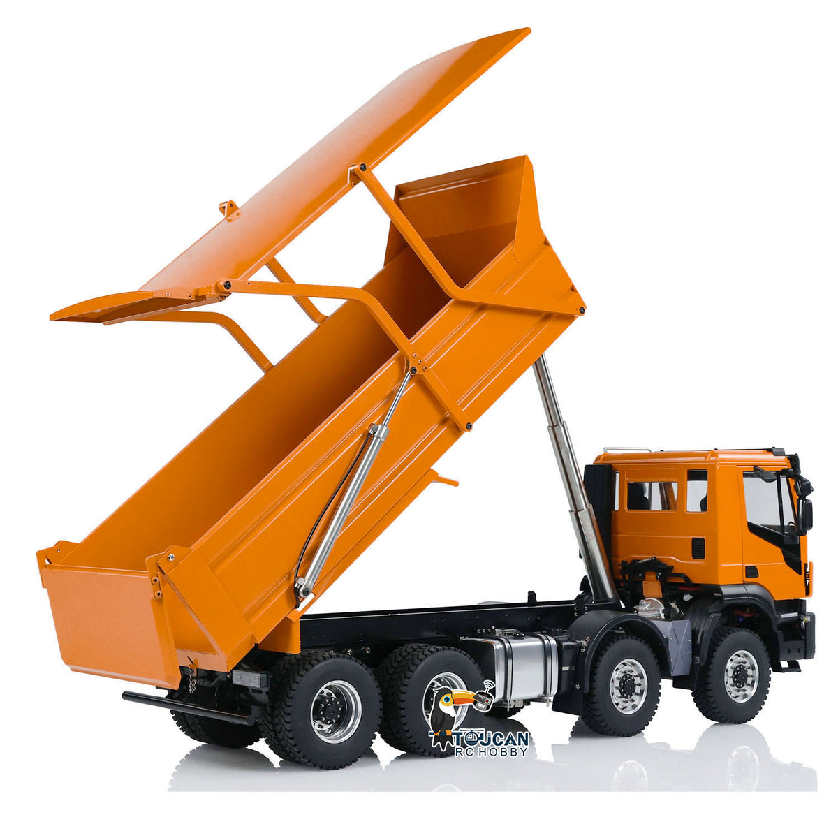 TOUCAN RC HOBBY Metal 1/14 8x4 Hydraulic RC Truck Remote Control Tipper Flip-over Cover Dumper Construction Truck Differential Lock Light Sound System