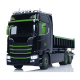 6x6 1/14 Hydraulic RC Dumper Car Metal Roll-Off Full Dump Truck Rear Axle Lifting with 3-speed Transmission Light Sound System