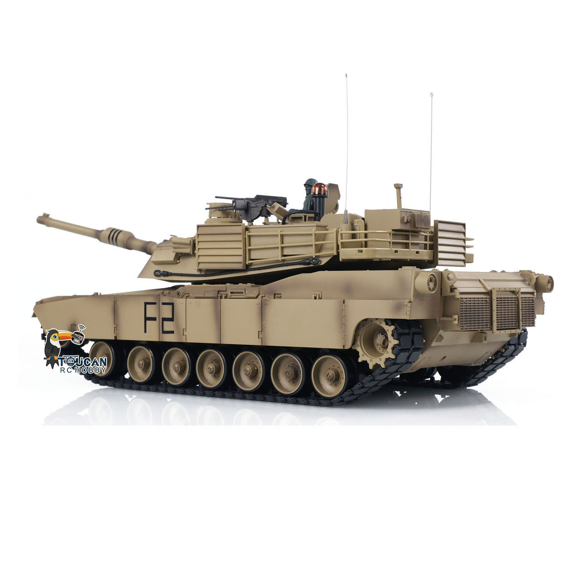 2,4 GHz Henglong 1/16 TK7.0 M1A2 Abrams, fahrbereit, ferngesteuerter BB-IR-Panzer, 3918, Kunststoffketten, Kettenräder, Leiträder, Rauchgeräusch