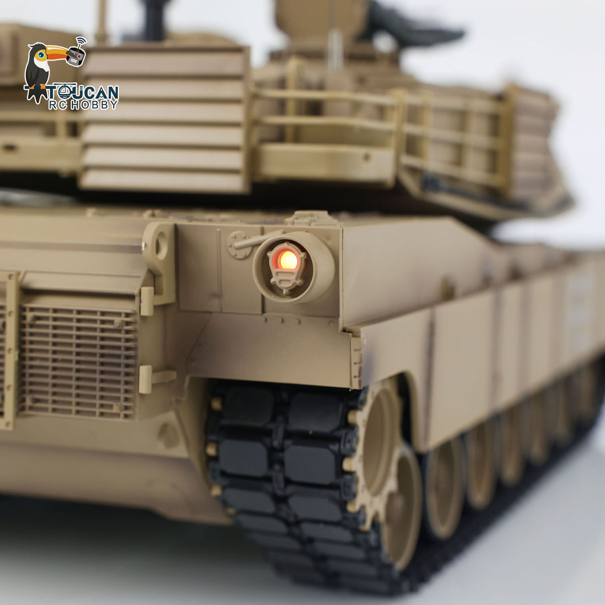 2,4 GHz Henglong 1/16 TK7.0 M1A2 Abrams, fahrbereit, ferngesteuerter BB-IR-Panzer, 3918, Kunststoffketten, Kettenräder, Leiträder, Rauchgeräusch