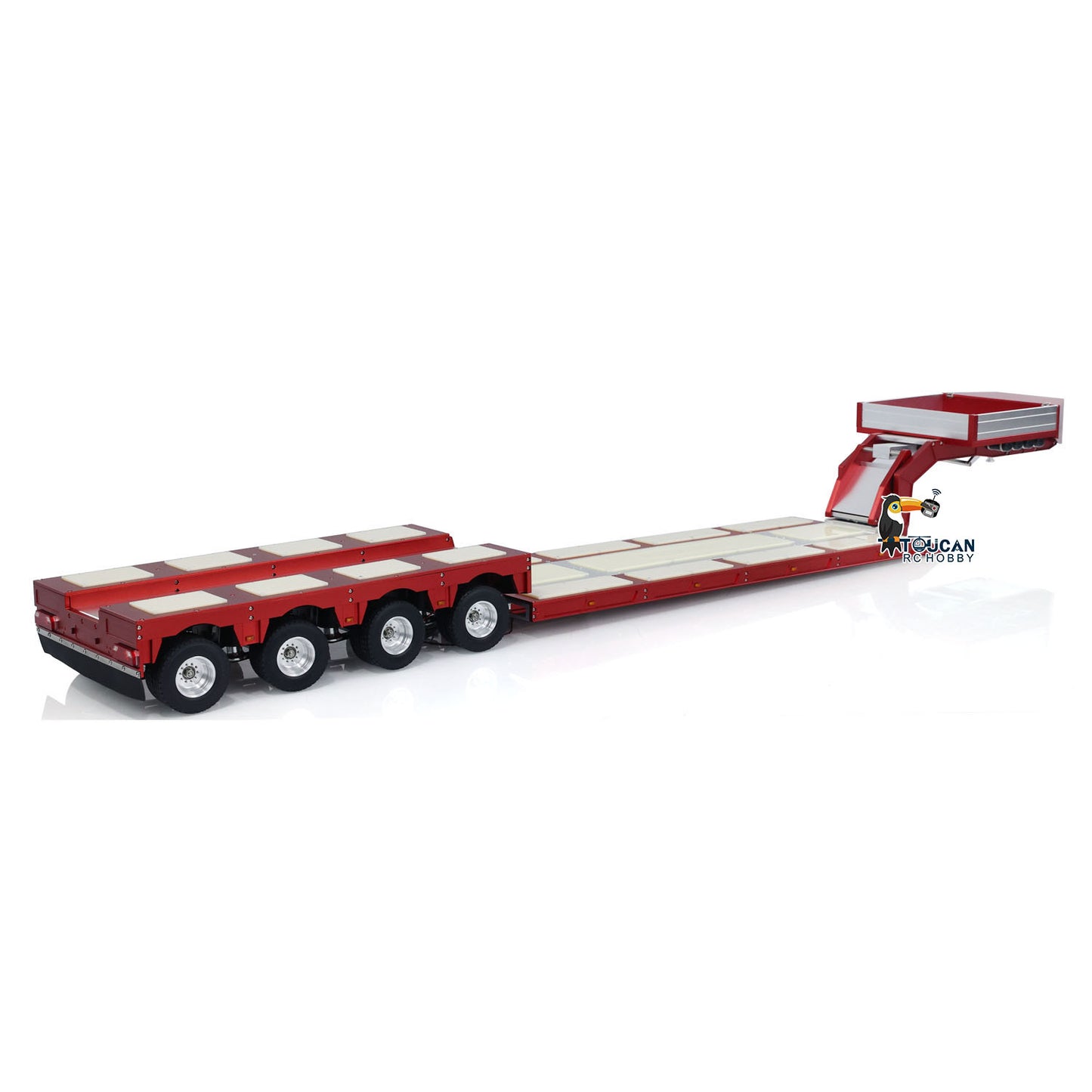 128 cm 1/14 4 Achsen RC Schwerlastanhänger DG-999 CNC Schwanenhalsanhänger für Sattelzugmaschine Zusammengebaut und lackiert MIT Lichtsystem