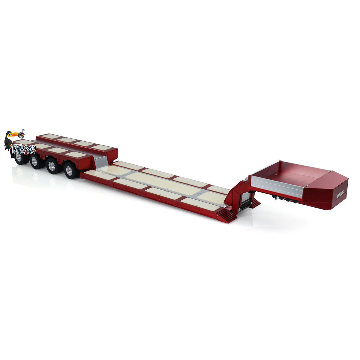 128 cm 1/14 4 Achsen RC Schwerlastanhänger DG-999 CNC Schwanenhalsanhänger für Sattelzugmaschine Zusammengebaut und lackiert MIT Lichtsystem