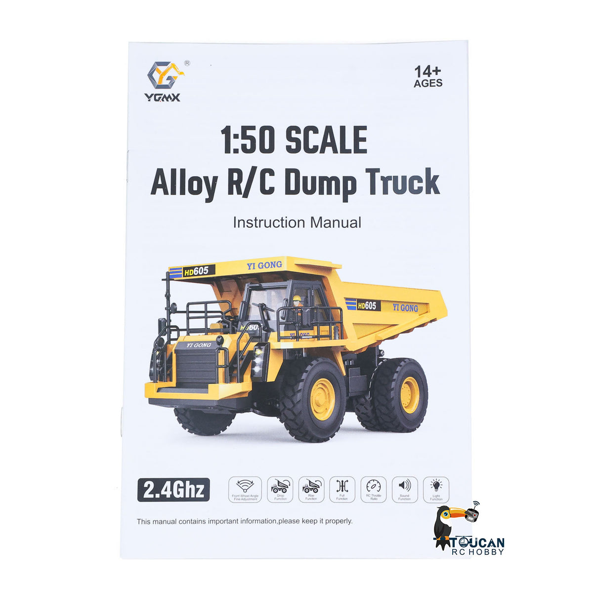 TOUCAN RC HOBBY SOLD OUT Ready To Run 1/50 Electric Remote Control Dump Mining Truck RC Construction Vehicle Tipper Model Lights Sounds Effect USB Cable