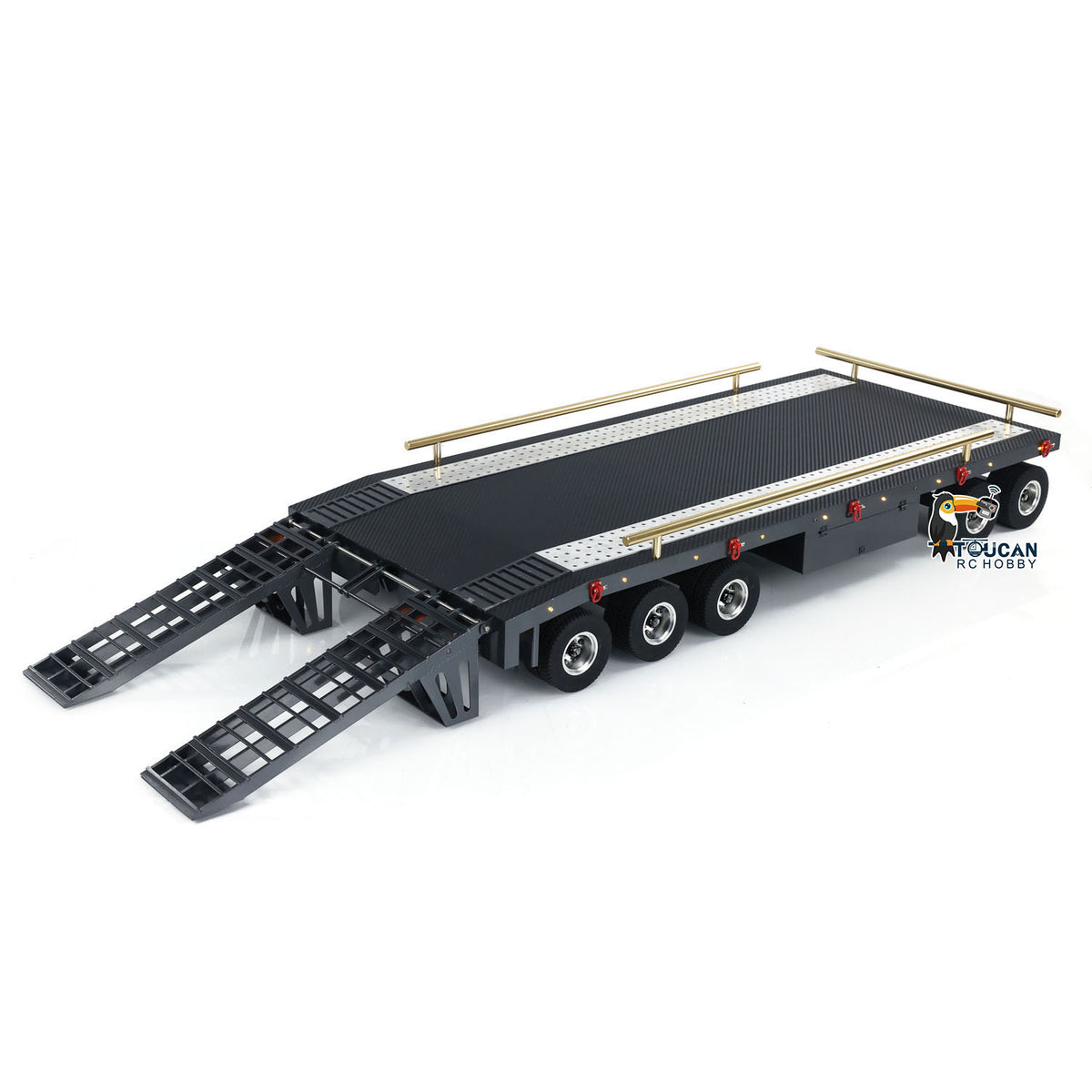 Metall 5 Achsen Vollanhänger für 1/10 1/8 RC Crawler 1/14 1/12 Hydraulisches LKW-Auto mit elektrischem Heckbrett Rücklichter Seitenlichter