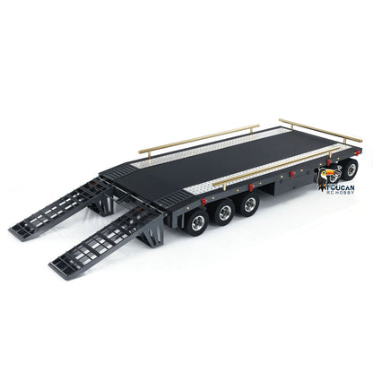 Metall 5 Achsen Vollanhänger für 1/10 1/8 RC Crawler 1/14 1/12 Hydraulisches LKW-Auto mit elektrischem Heckbrett Rücklichter Seitenlichter