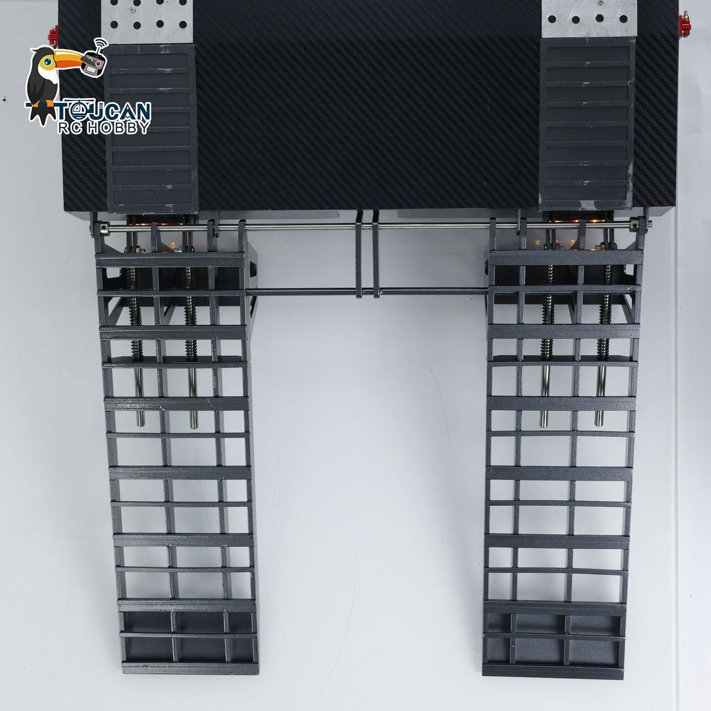 Metall 5 Achsen Vollanhänger für 1/10 1/8 RC Crawler 1/14 1/12 Hydraulisches LKW-Auto mit elektrischem Heckbrett Rücklichter Seitenlichter
