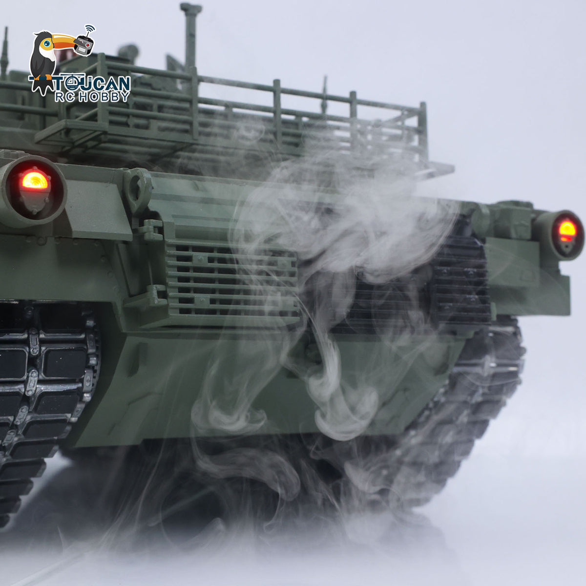 In Stock TUSK I TOUCAN 1:16 Metal M1A2 Abrams RC Tank 360 Turret Rotation IR Barrel Elevation Recoil Dual Smoke Units Electric Periscope