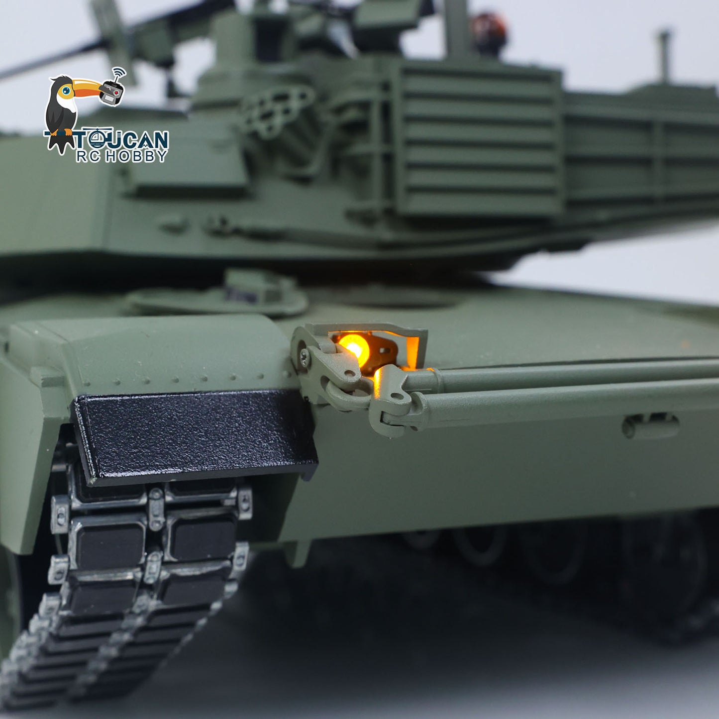 In Stock TUSK I TOUCAN 1:16 Metal M1A2 Abrams RC Tank 360 Turret Rotation IR Barrel Elevation Recoil Dual Smoke Units Electric Periscope