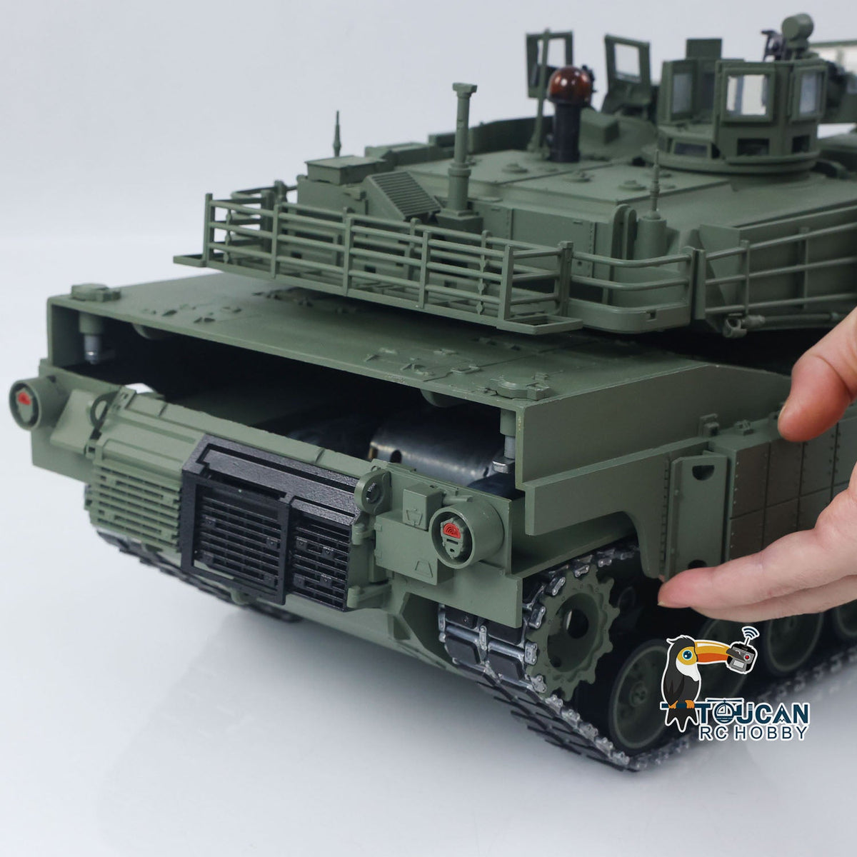 TOUCAN 1/16 Metal RC Tank M1A2 Abrams IR Dual Current Driving Gearbox Barrel Recoil Elevation 360 Turret Rotation Smoke RTR Electric Periscope