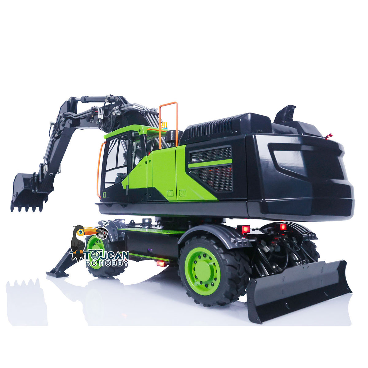 EC380 1/14 RC Hydraulikbagger Rad-Baufahrzeug 3-Arm Fernbedienung Bagger Modell Greifer Kippbarer Zweischalengreifer