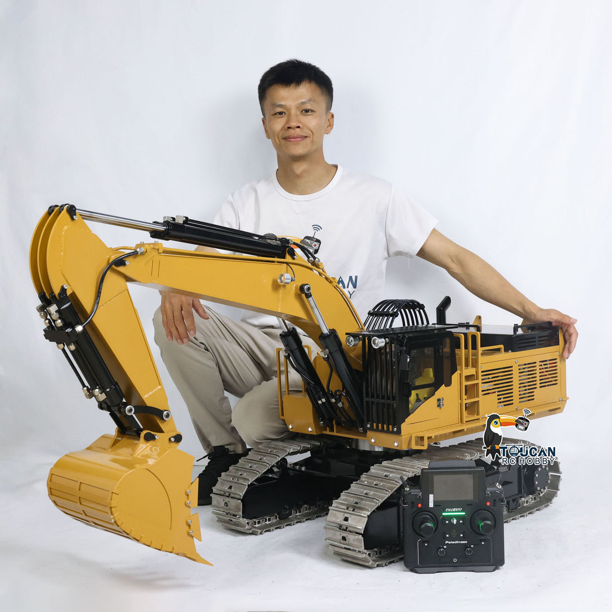 150KG 385CF 1/8 Hydraulischer RC-Bagger, Metallriese, ferngesteuertes Baufahrzeug, montiert, lackiertes Lichtsystem, Hydrauliksystem
