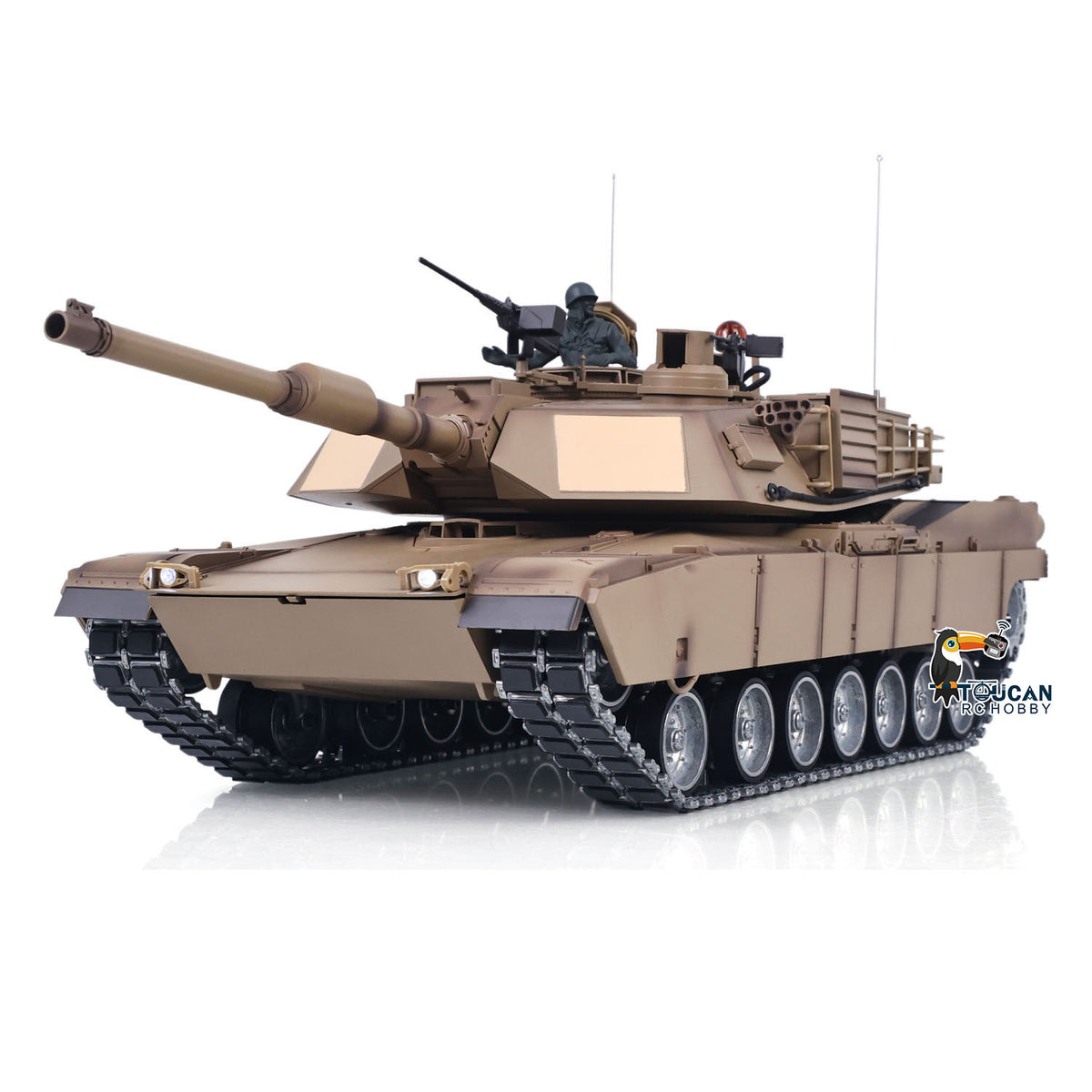 Heng Long 1/16 RC Main Battle Tank Abrams M1A2 Metal Chassis Wheels Steel Gearbox Turret 360 Rotation Barrel Recoil Elevation