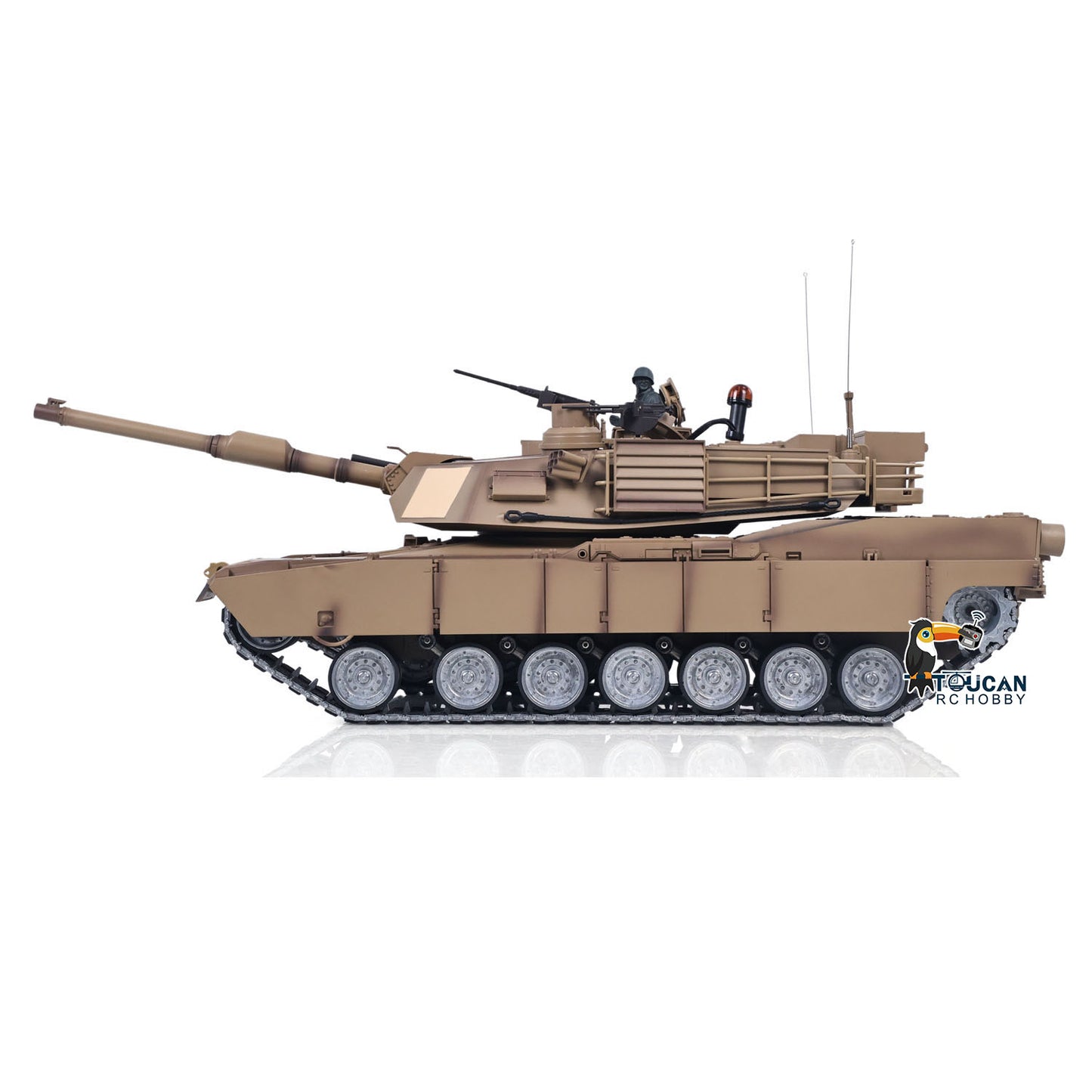 Heng Long 1/16 RC Main Battle Tank Abrams M1A2 Metal Chassis Wheels Steel Gearbox Turret 360 Rotation Barrel Recoil Elevation