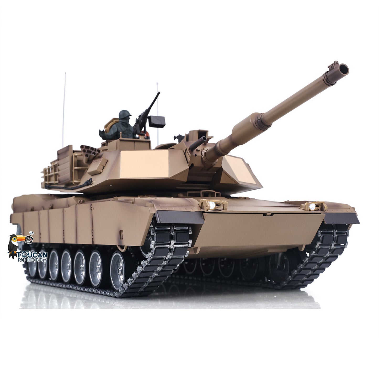 Heng Long 1/16 RC Main Battle Tank Abrams M1A2 Metal Chassis Wheels Steel Gearbox Turret 360 Rotation Barrel Recoil Elevation