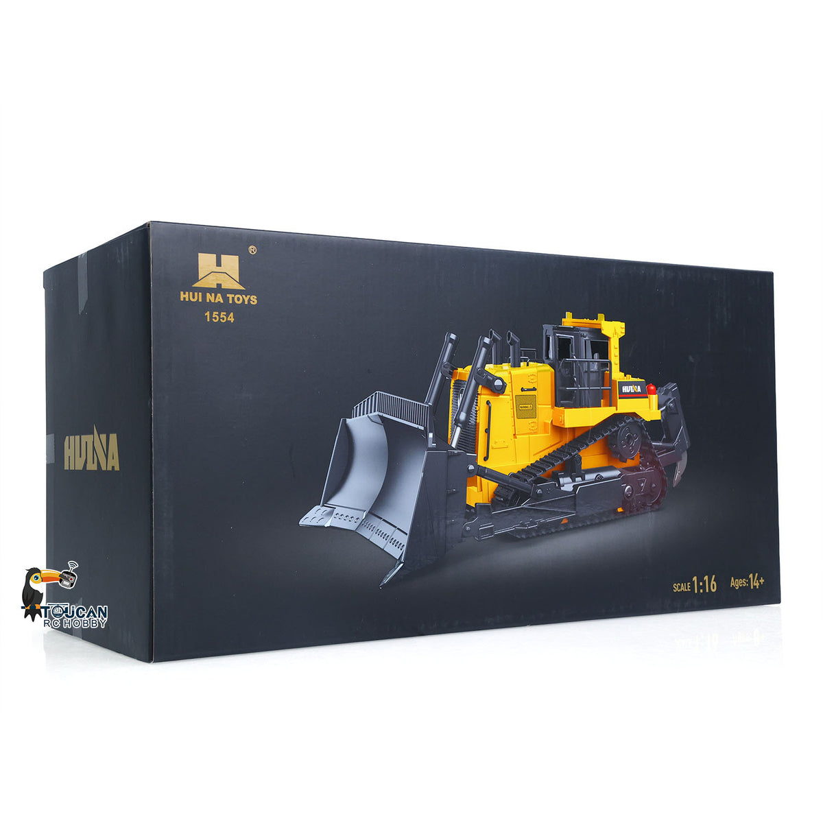 TOUCAN RC HOBBY HUINA 1/16 Electric Remote Control Bulldozer 1554 RC Dozer Finished Model Metal Ripper Light Effect Battery Ready to Run
