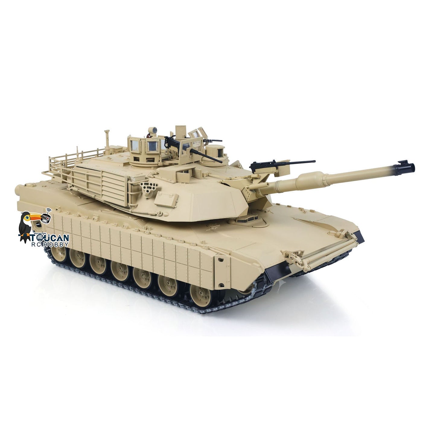 TOUCAN 1/16 Metal RC Tank M1A2 Abrams IR Dual Current Driving Gearbox Barrel Recoil Elevation 360 Turret Rotation Smoke RTR Electric Periscope