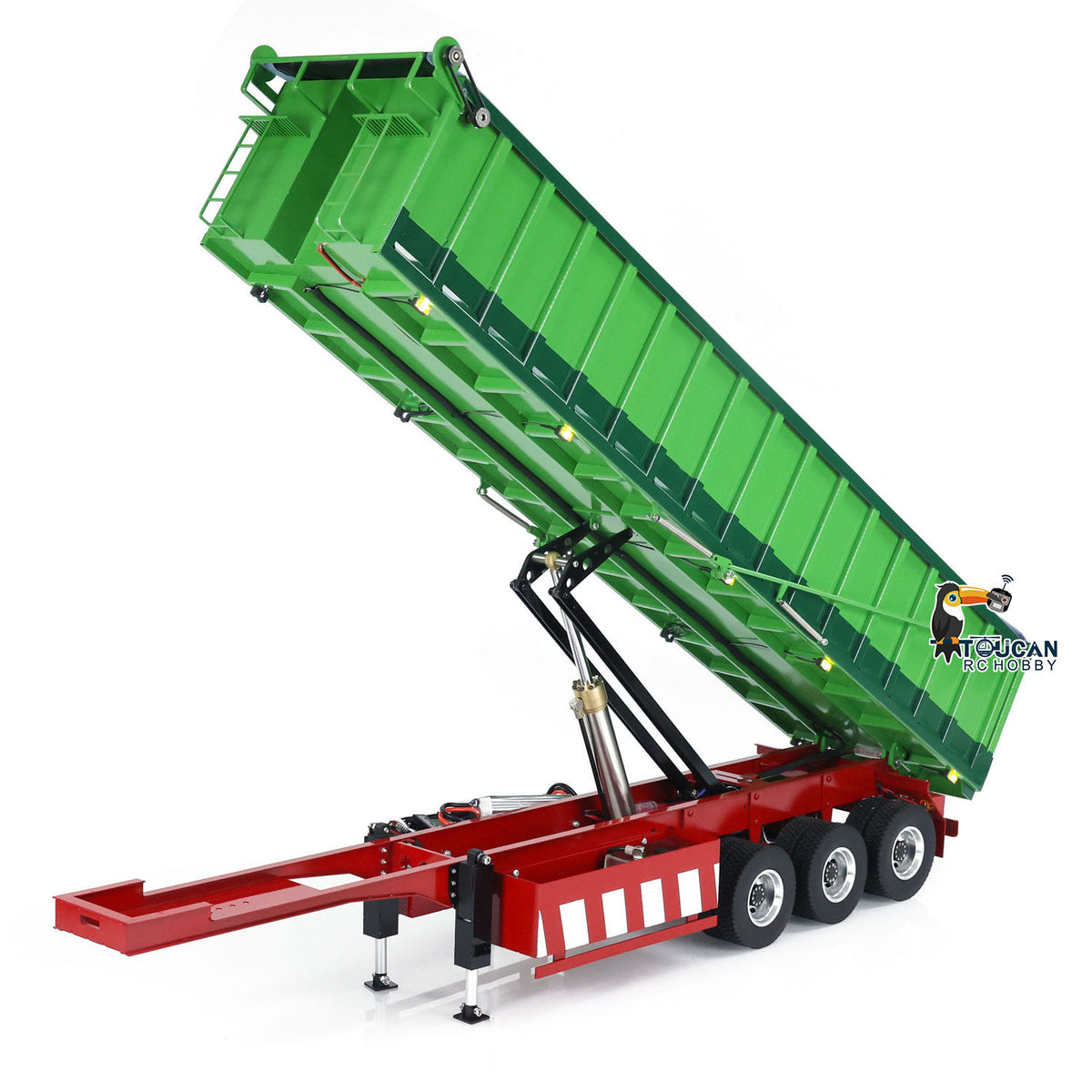 TOUCAN RC HOBBY 1/14 Metal 3 Axles Hydraulic Dump Trailers with Electric Tarpaulin for RC Tractor Trucks Remote Control Excavator Model