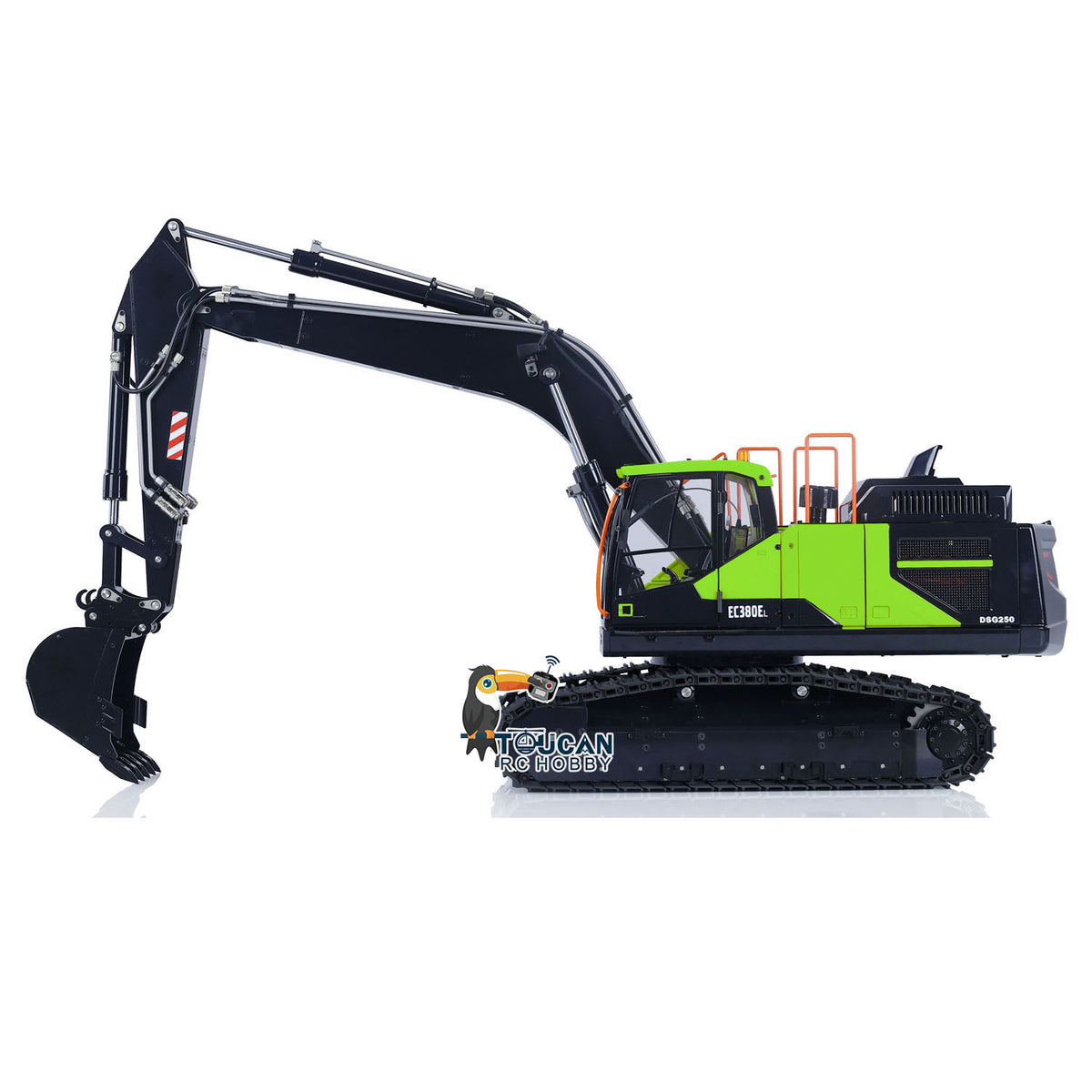 1/14 EC380 RC-Hydraulikbagger mit Raupenfahrwerk, kabellos gesteuerter Bagger, montiertes Modell mit Sender, Metallaufreißer, kippbarer Eimer