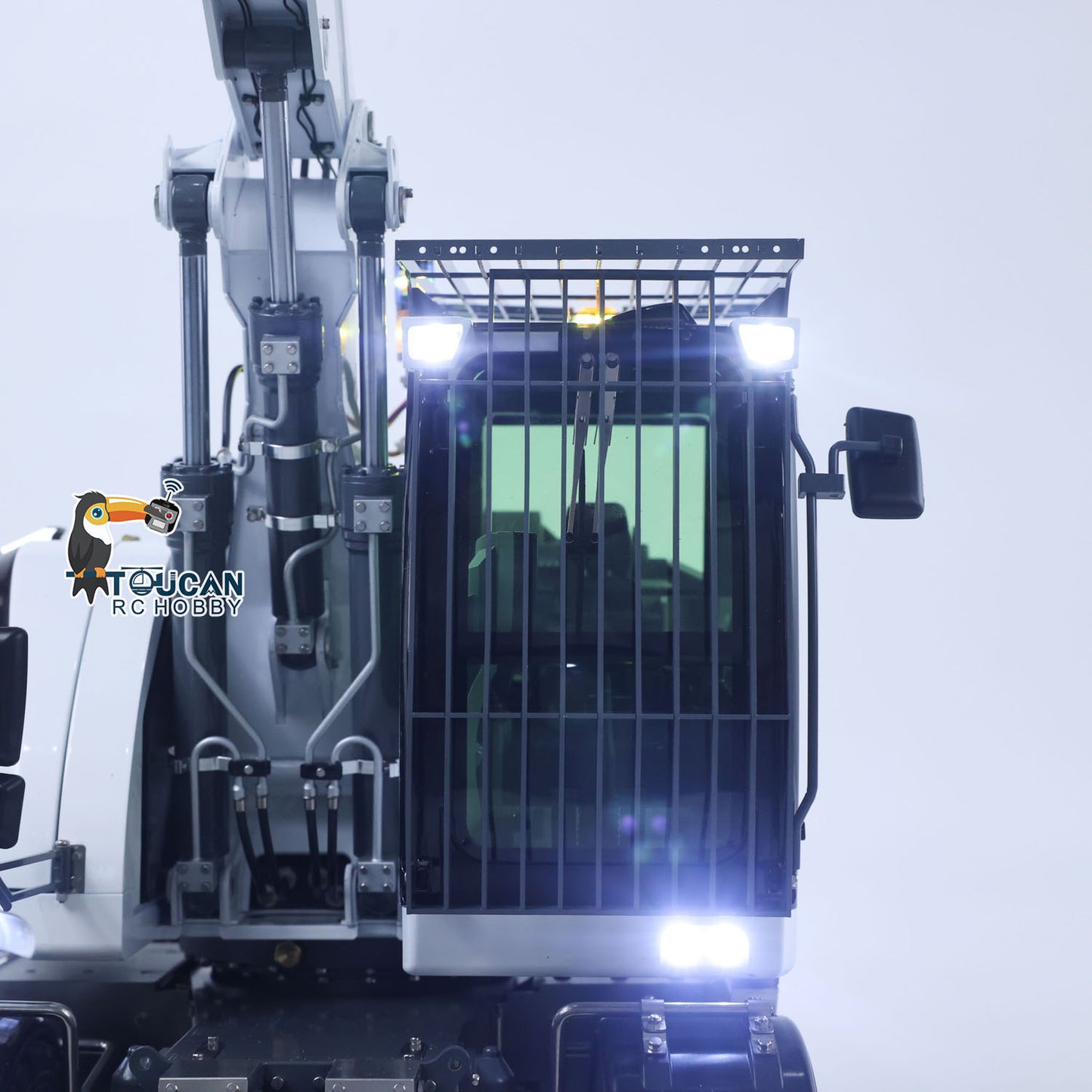 CUT Model LR914 1/14 Metal RC Hydraulic Wheel Excavator RTR 3 Arms 8-Way Valve Digger PL18EV Lite Controller Manual Quick Coupler Light & Sound System Cabin Guard Rail Tail hook for Model Collectors