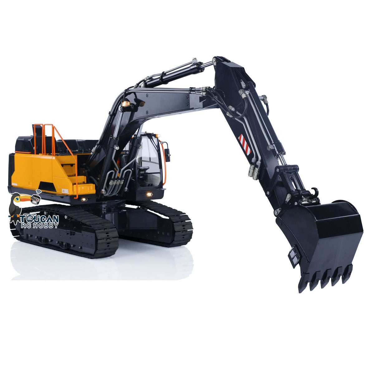 1/14 EC380 RC-Hydraulikbagger mit Raupenfahrwerk, kabellos gesteuerter Bagger, montiertes Modell mit Sender, Metallaufreißer, kippbarer Eimer