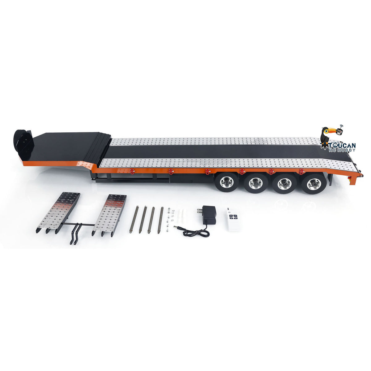 1:14 4-achs Metallanhänger für RC Traktor Auto LKW Elektrische Heckklappe Beine Lackiert Zusammengebaut DIY Modell Batterie