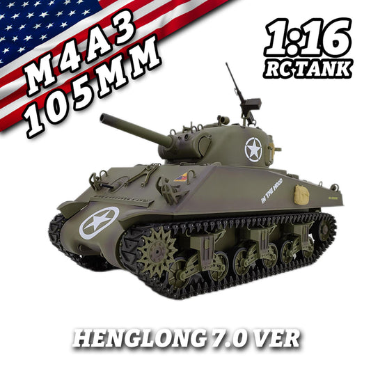 TOUCAN RC HOBBY Plastic Henglong 1/16 7.0 RC Tank M4A3 Sherman 3898 320?? Turret Barrel Recoil BB IR Smoking Steel Gearbox Battery 2.4G Radio
