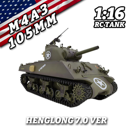 TOUCAN RC HOBBY Plastic Henglong 1/16 7.0 RC Tank M4A3 Sherman 3898 320?? Turret Barrel Recoil BB IR Smoking Steel Gearbox Battery 2.4G Radio