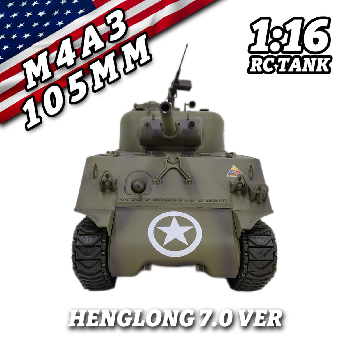 Plastic Henglong 1/16 7.0 RC Tank M4A3 Sherman 3898 320?? Turret Barrel Recoil BB IR Smoking Steel Gearbox Battery 2.4G Radio