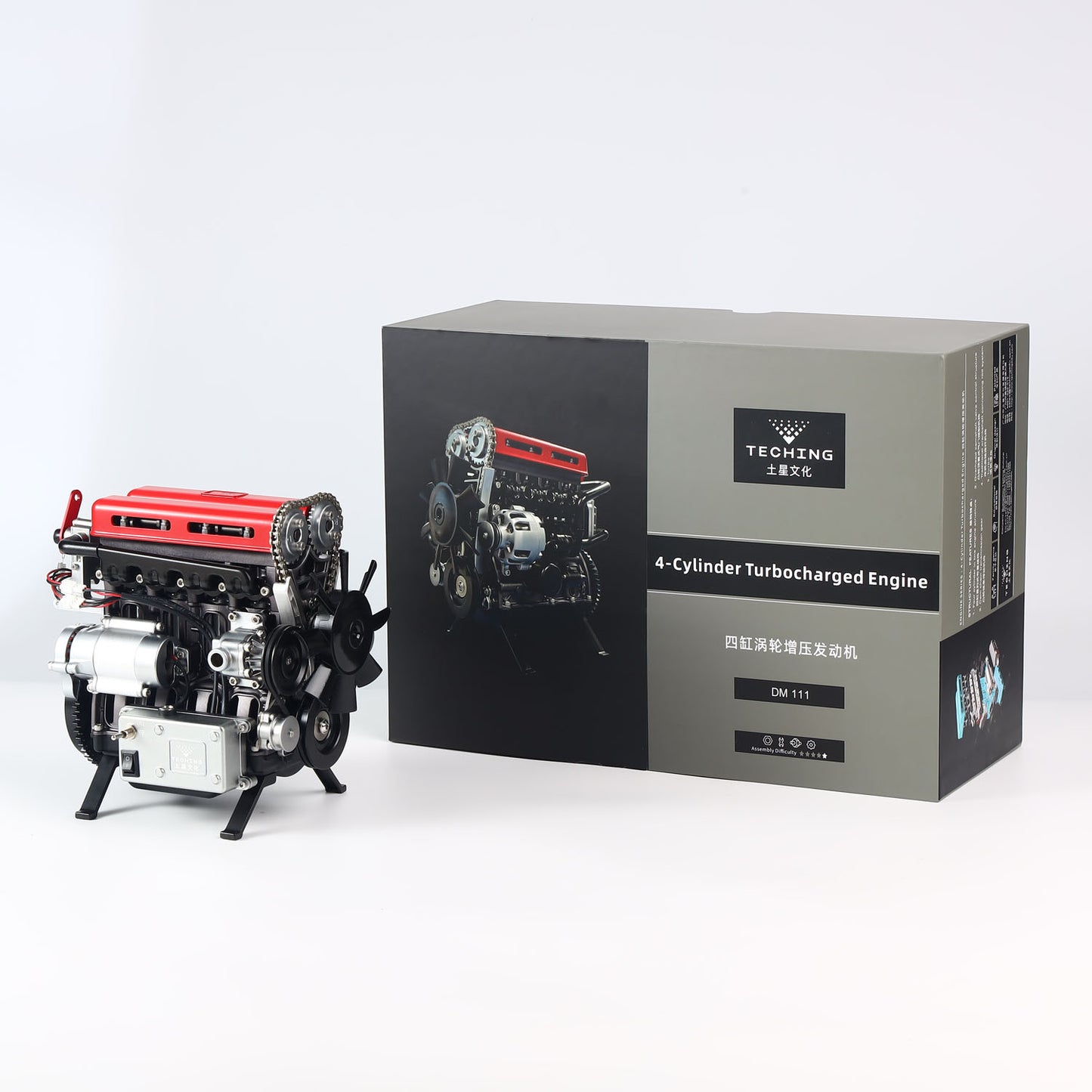 300+ PCS TECHING DIY Scale Metal 4Cylinder Turbocharged Engine Model DM111 Mechanical Assembly Decoration Building Kit Toy