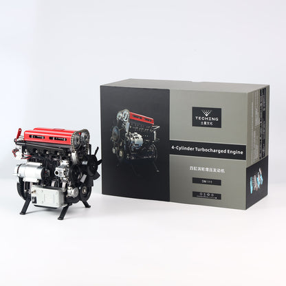 300+ PCS TECHING DIY Scale Metal 4Cylinder Turbocharged Engine Model DM111 Mechanical Assembly Decoration Building Kit Toy