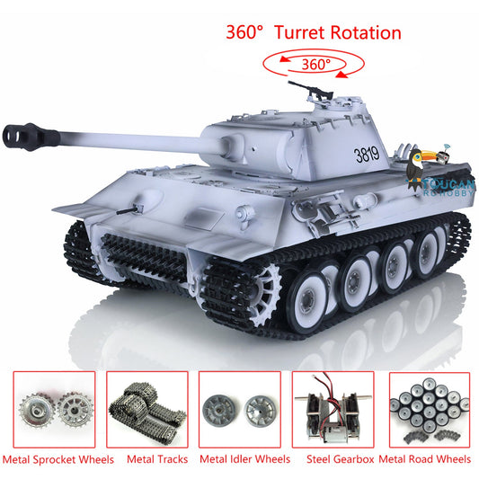 Henglong 1/16 TK7.0 Profession German Panther RTR RC Tank 3819 IR BB 360 Degrees Turret Smoke Metal Tracks Sprockets Idlers Road Wheels Gearbox