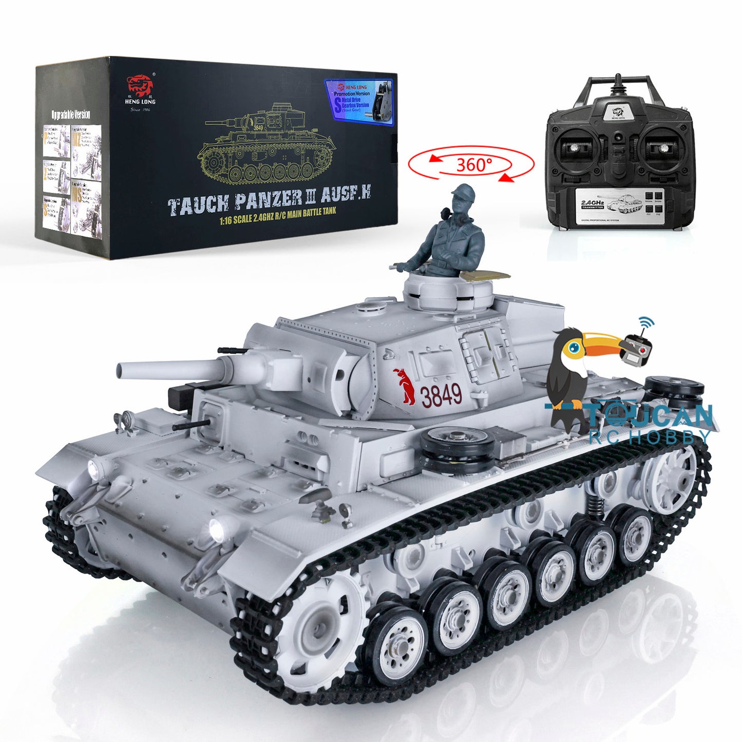 2,4 GHz Henglong 1/16 Maßstab TK7.0 Verbesserte FPV Panzer III H Metallversion RTR RC Modellpanzer 3849 360 Turm FPV Ketten Leiträder